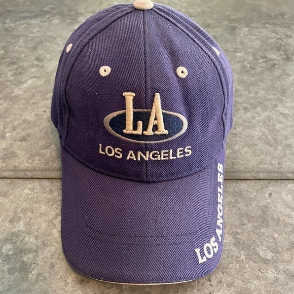 Vintage Los Angeles LA Hat Cap Hosanna Acrylic Blue Embroidered Spellout Dad - Picture 1 of 11